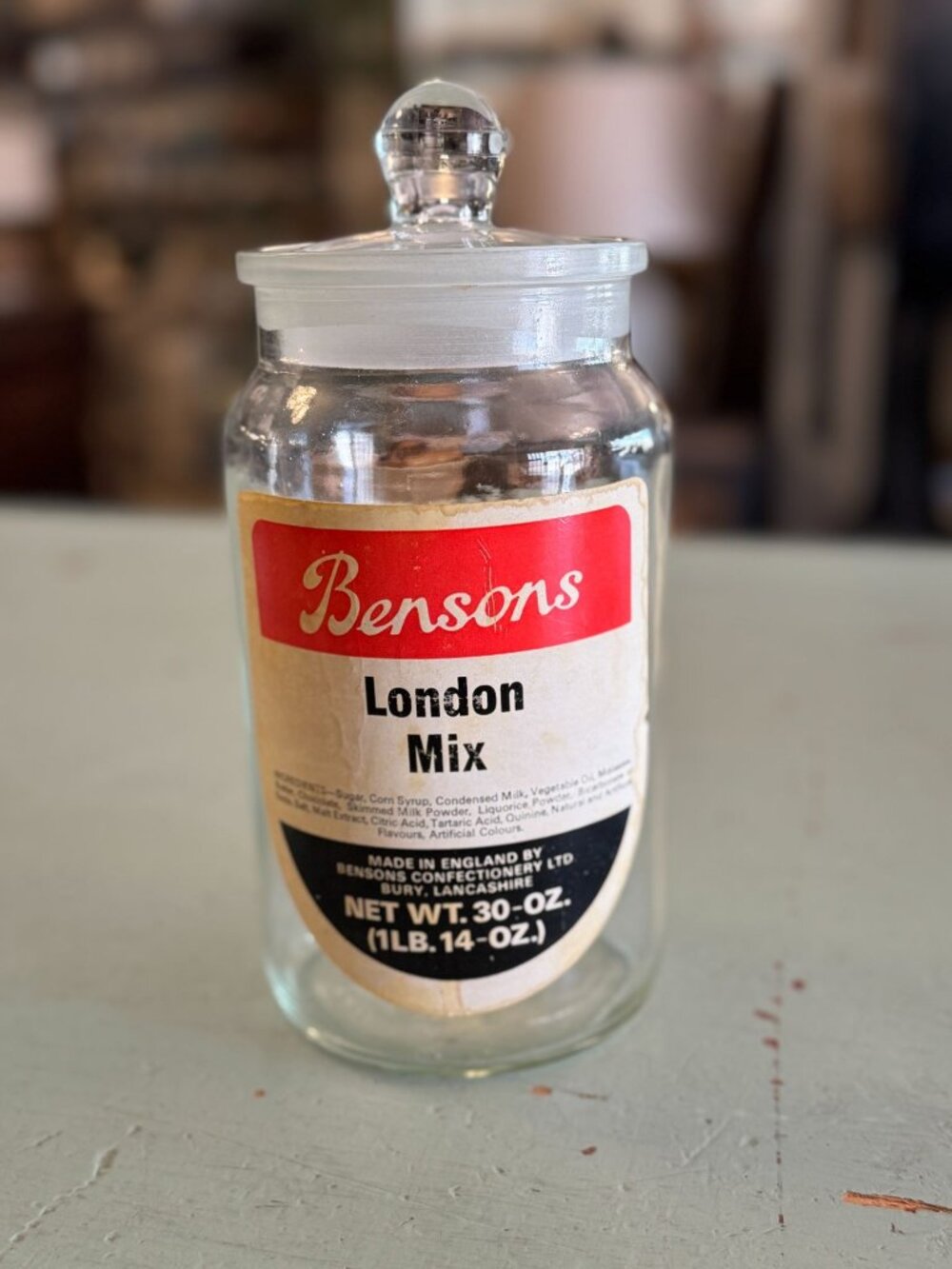 Vintage Bensons London Mix Glass Jar with Lid British Apothecary Style 1950s